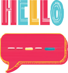 Retro tech concept with robot hello text, communication with the word hello and a robot speaking
