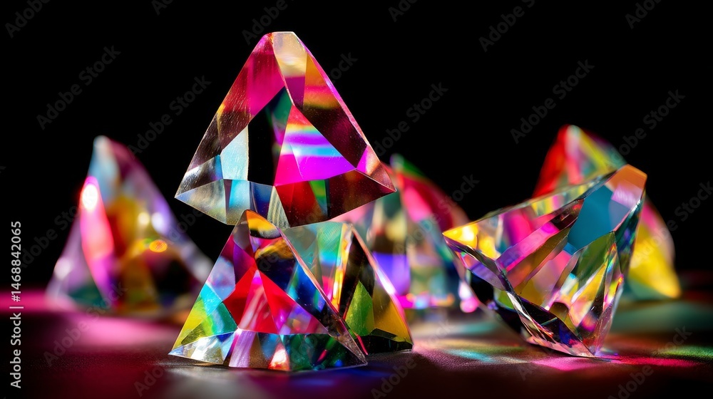 Poster fractal patterns from broken glass shards with prism light reflections