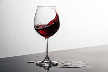 Red Wine Glass With Splashing Liquid on a White Background Generative AI