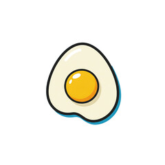 A colorful cartoon illustration features a single sunny-side-up fried egg on a light background.