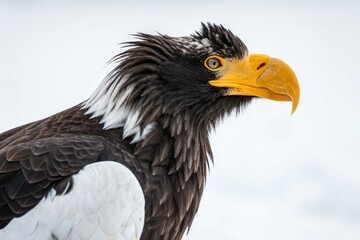 Obraz premium Stellers Sea Eagle Close up Portrait With White Background Generative AI