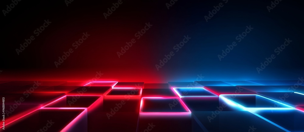 Aufkleber abstract background with neon cubes and glowing blocks