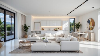 Modern and Minimalist Living Room Design with Bright Colors and Natural Light in Contemporary Home Interior