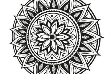 128 detailed ornate mandala, elaborate symmetrical geometric pattern, intricate flower petal design, highly detailed black and white, digital illustration, high contrast, sharp focus, precise linework