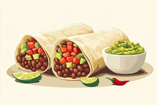 burritos with guacamole, lime, and chili pepper clip art preview