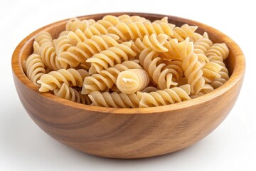 Uncooked Tortiglioni Pasta in a Wooden Bowl at Kitchen Counter Generative AI