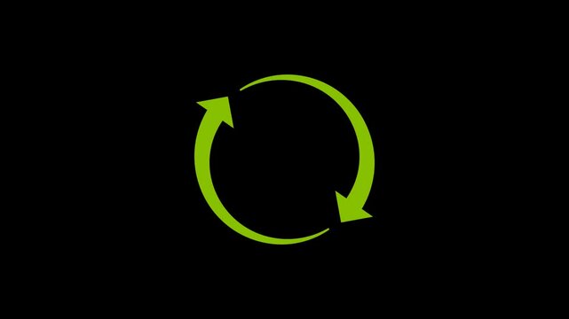 Green Circular Arrows Loop Animation. Transparent background with alpha channel Recycle Symbol. Refresh, Rotate, Update, or Reuse Motion. Ideal for Eco, Interface, Sustainability, and Loading Concepts