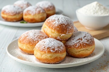 Delicious Yeast Dough Fritters Coated in Powdered Sugar Generative AI
