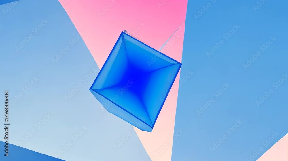 Poster geometric blue polygon shape with abstract design against sky background in 3d render for modern fut