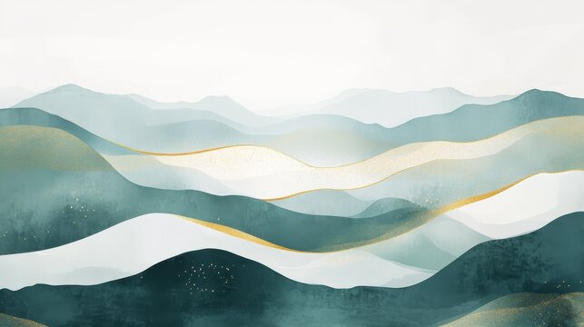 Mountain background vector. Minimal landscape art with watercolor brush and golden line art texture. Abstract art wallpaper for prints, Art Decoration, wall arts and canvas prints. ill ustration , no
