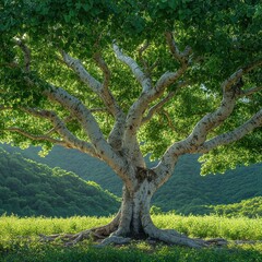 Majestic Ancient Tree in Verdant Landscape