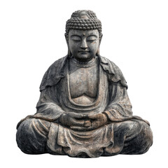 Serene Stone Buddha Statue in Meditation Pose on Transparent Background