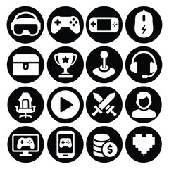 Gaming Icons Set – Bold Silhouette Style