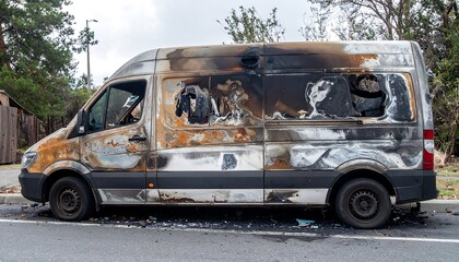 Charred Van Exterior After Fire Damage