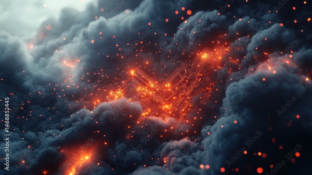 Poster a digital cloud featuring circuitry patterns and glowing nodes that symbolize data flow and connecti