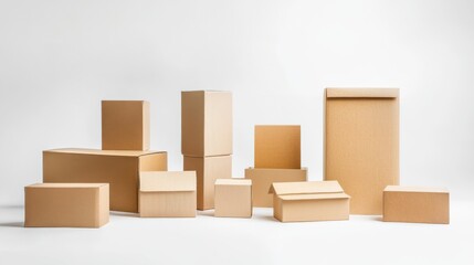 collection of. various cardboard boxes on white background illustration , no logos, no brands