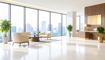 Fototapeta premium Luxurious business lounge with dark wood tones and brass accents