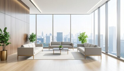 Fototapeta premium Luxurious business lounge with dark wood tones and brass accents