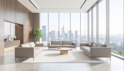 Fototapeta premium Luxurious business lounge with dark wood tones and brass accents