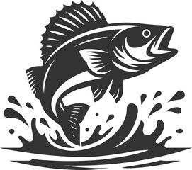 Vector of a walleye fish silhouette black
