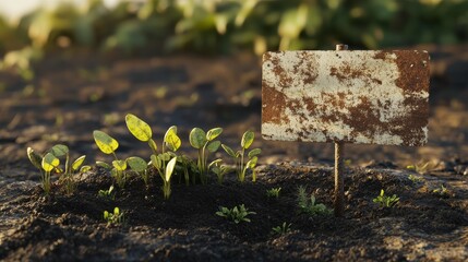 Growth and Direction: A symbolic depiction of growth, with sprouts emerging from soil towards an informational sign, suggesting progress, new beginnings, and strategic direction.