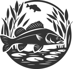 Vector of a walleye fish silhouette black