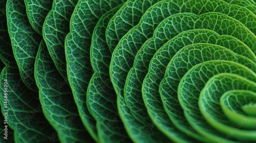 Poster Close-Up of Green Leaf with Concentric Patterns and Textures