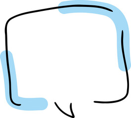 square speech bubble with broken black outlines hand drawn with black curved lines with thick blue broken lines drawn with a brush