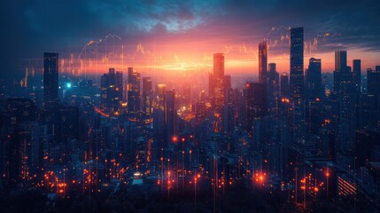 Fototapeta premium Futuristic cityscape sunset