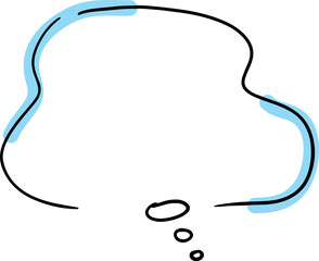 empty thought cloud of contours hand drawn with black curved lines with blue decorative broken lines