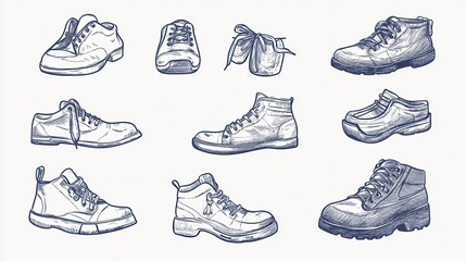 Shoes sketch icon set for web, mobile and infographics. Hand drawn shoes icon set. Shoes vector icon set. Shoes icon set isolated on white background. illustration , no logos, no brands