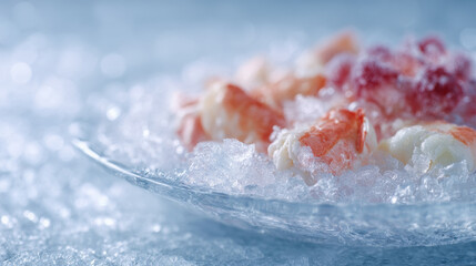 Fototapeta premium Chilled seafood on ice platter with refreshing ambiance