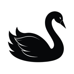 Black silhouette of a swan bird on a vector art illustration