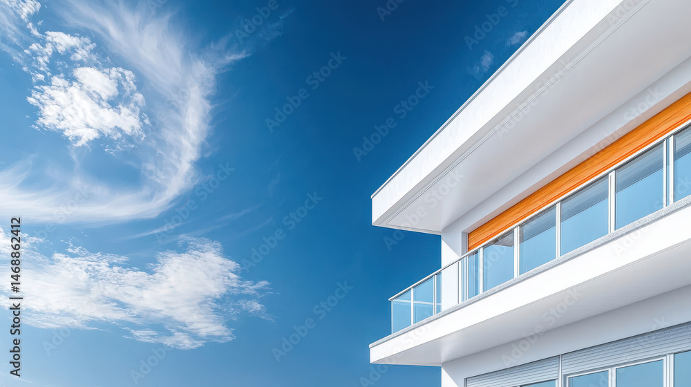 Aufkleber modern architecture features minimalist design with large windows and bright orange accent against c