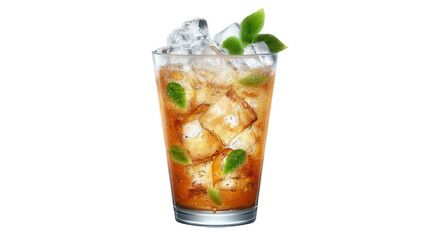 Fototapeta premium Soda with Ice and Mint Leaves Floating Isolated on White Background Transparent Background