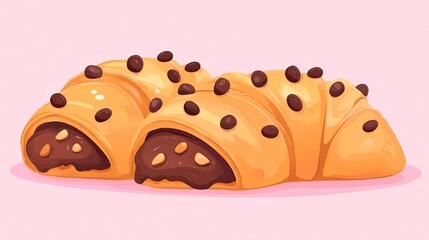 Chocolate Croissant Dreams Fresh Pastry on Pink Background.