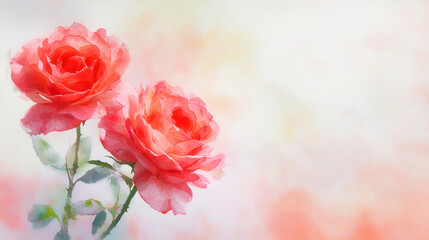 Fototapeta premium Delicate watercolor roses in soft pink hues create serene and romantic atmosphere, perfect for any floral themed project