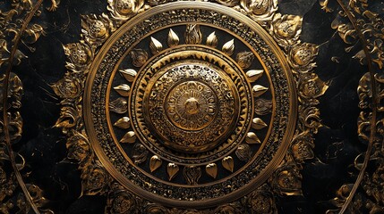 Ornate golden ceiling design with floral patterns.