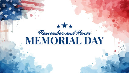 Memorial day background with stars watercolor vector design for holiday celebration