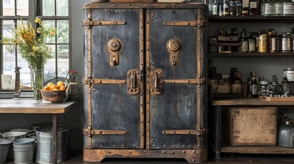 Vintage Industrial Cabinet in Rustic Kitchen Setting