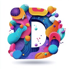 Obraz premium Colorful abstract design featuring a large letter D surrounded by vibrant shapes and patterns