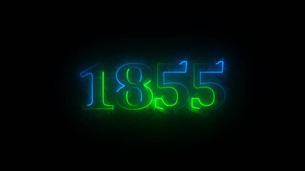 1855 neon line text. Abstract 1855 neon text animation ,For neon color Glowing neon number text background 4k video animation . 1855 title metal text on black alpha channel background.