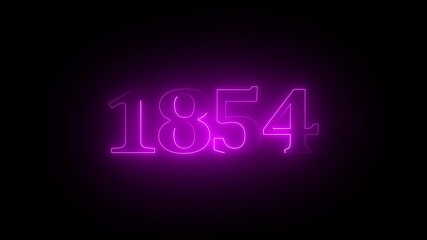 1854 neon line text. Abstract 1854 neon text animation ,For neon color Glowing neon number text background 4k video animation . 1854 title metal text on black alpha channel background.