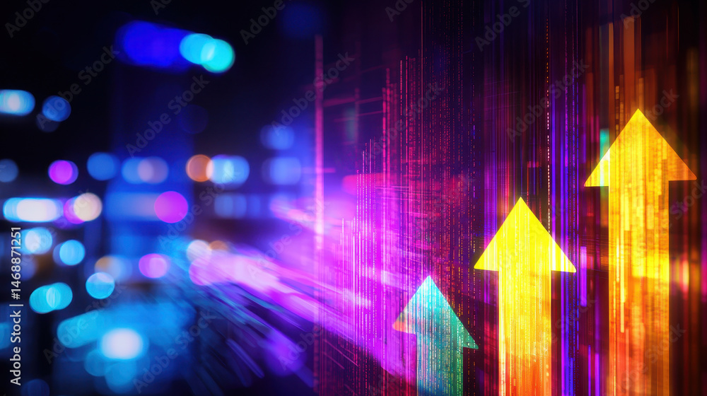 Poster dynamic abstract background with colorful arrows representing growth and progress, showcasing vibran