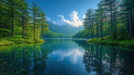 Obraz premium Serene Mountain Lake Reflection: A Picturesque Landscape