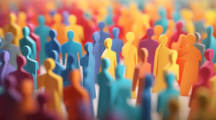 Colorful paper people crowd the background.