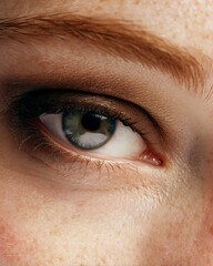 Obraz premium Close-up of the eyes of a Caucasian woman with smokey eye makeup in a Western style, white background, clinic lighting.