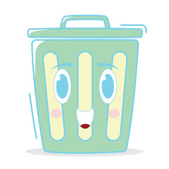 Cute Kawaii Trash Bin Vector, Pastel Colored Smiling Garbage Can Character for Kids Educational Materials, Environmental Posters, Recycling Campaigns, and Children’s Book Illustrations