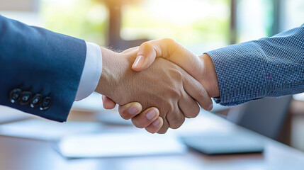 Successful business handshake in modern office setting, symbolizing partnership and agreement
