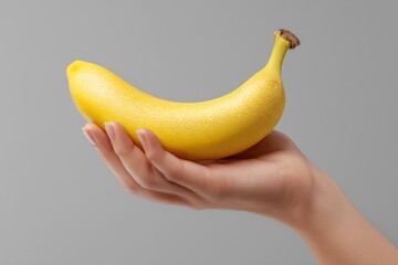 Single Yellow Banana Held in a Gentle Hand: A Minimalist Still Life